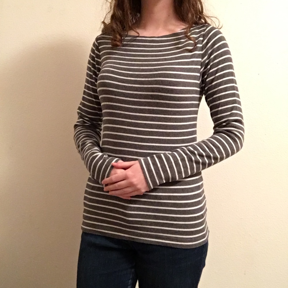 Grey & White Striped Long-Sleeve Shirt